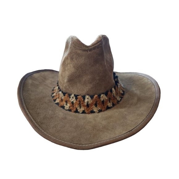 Stetson Brown Suede Western Hat with Patterned Band Stetson Brown Suede Western Hat Band & Feathers - 7 1/8 | eBay main image 2